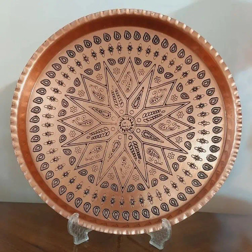 سینی مسی ترمه سیاه قلم سایز 7 قطر 30 سانت