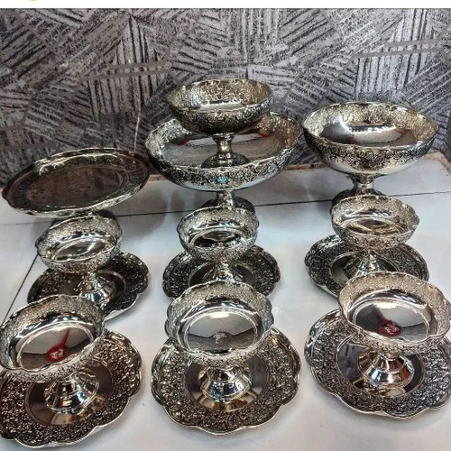 سرویس پذیرایی مسی سیاه قلم کروم گل برجسته ۱۶ تیکه