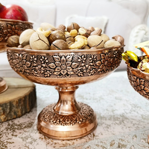 آجیل خوری مسی طرح گل دست ساز سیاه قلم قطر 22